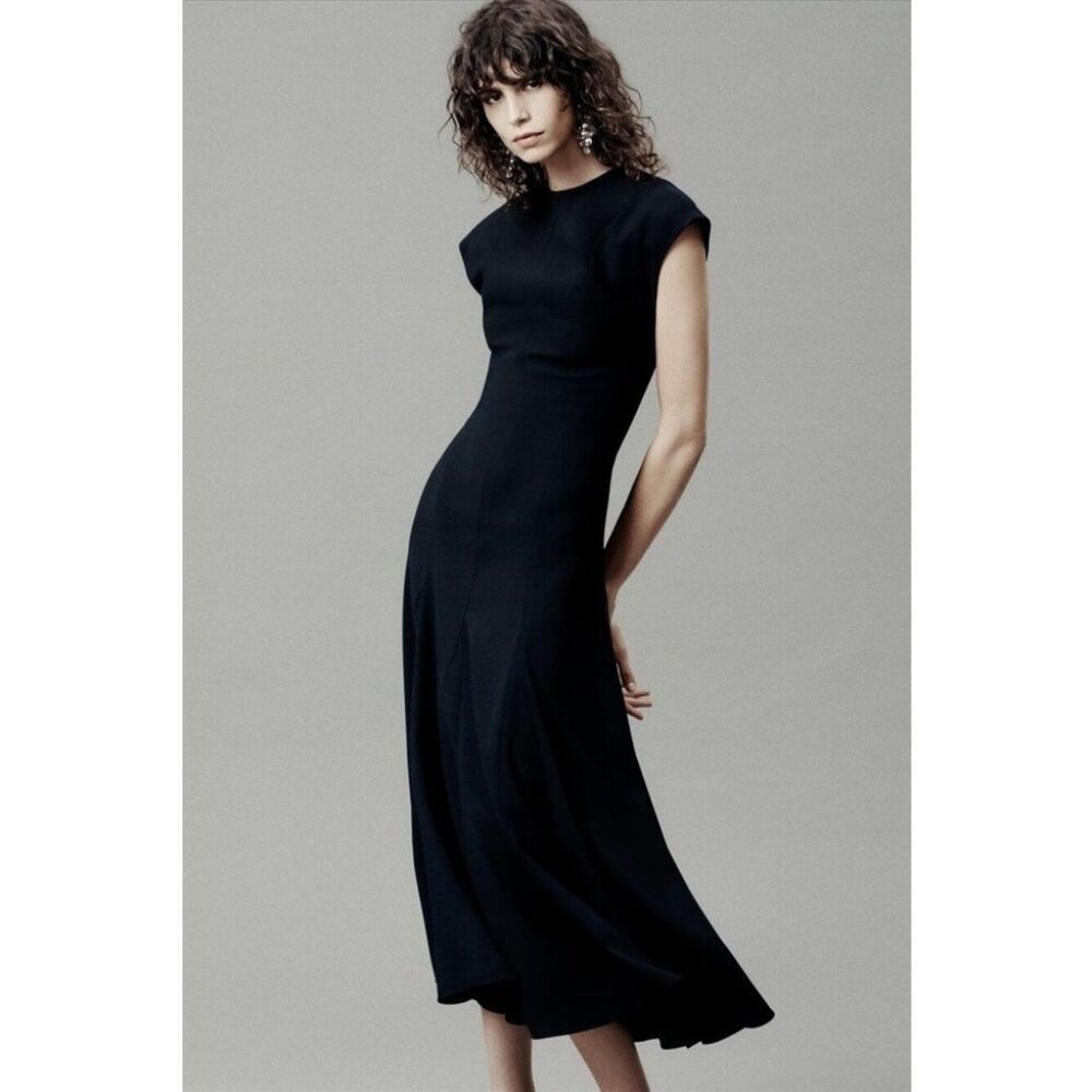 Zara Womens Dress Large Black Sleeveless Midi A-Line Party Gothic 8677/198 NWT